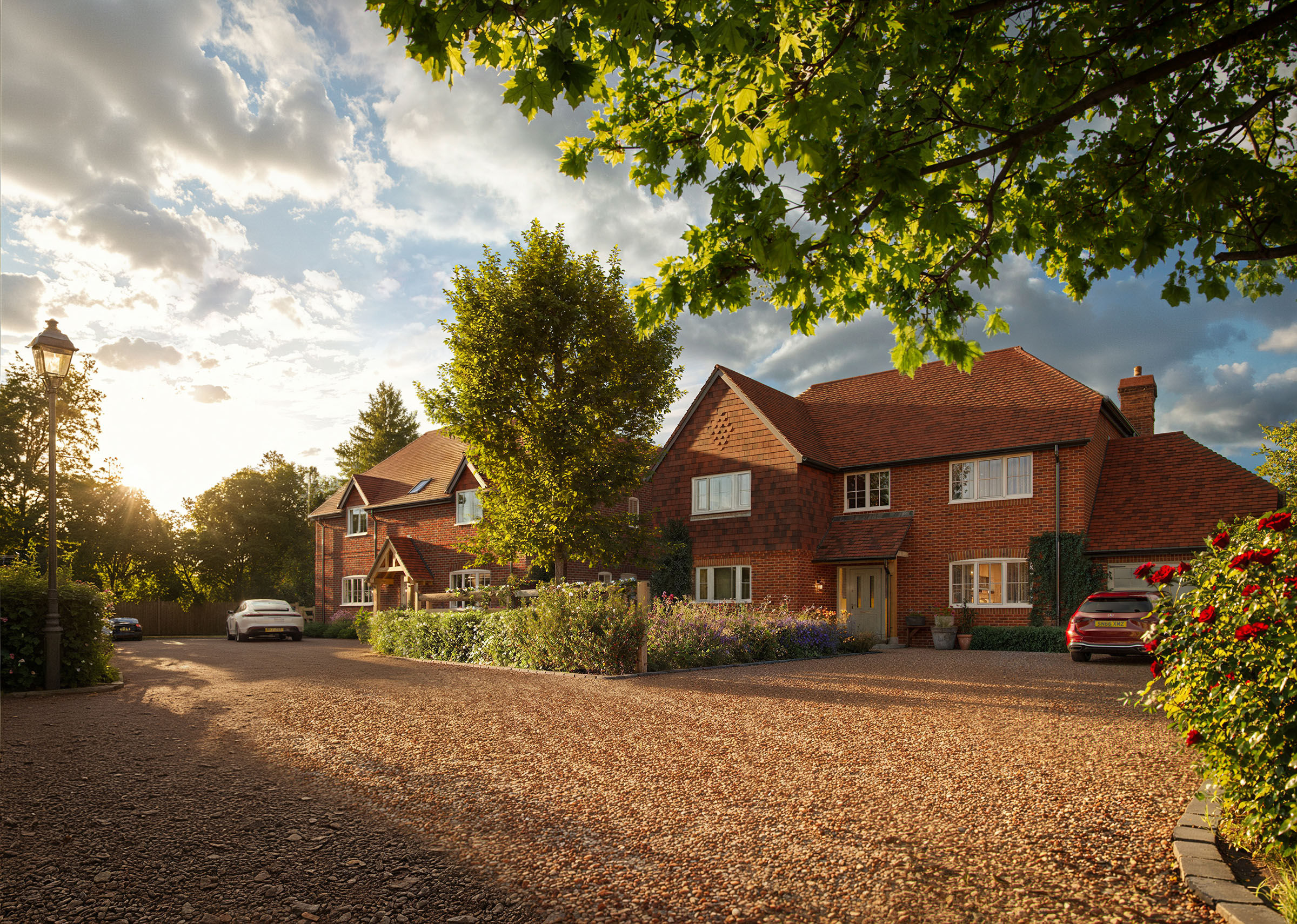 Four country houses at golden hour, Newbury